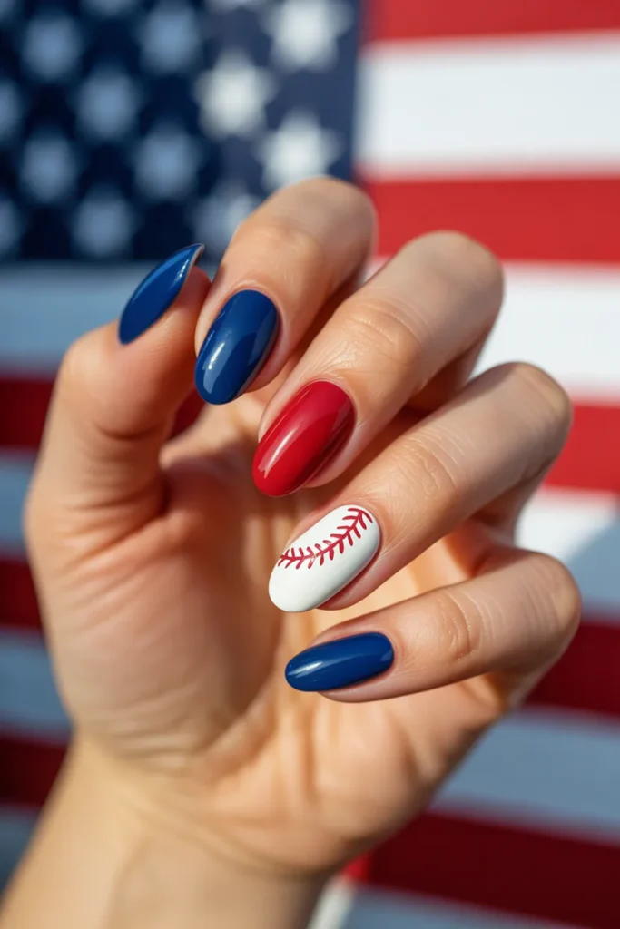Baseball Nails 3 02 Red White and Blue Team Colour Set