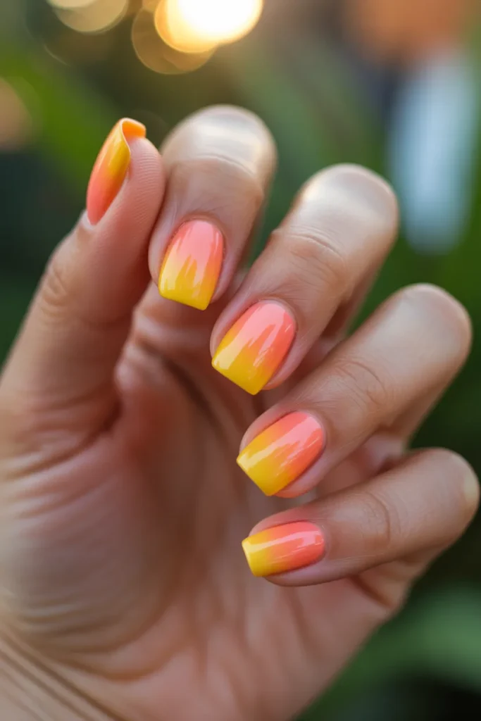 02 Two Tone Summer Ombre Nails — Coral and Yellow