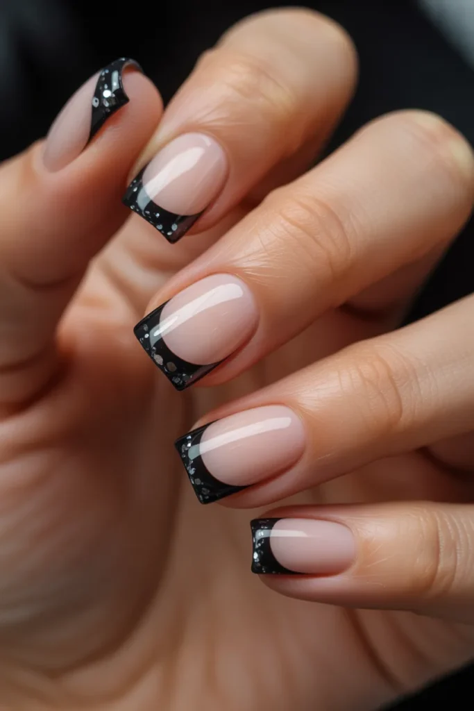 03 Black Glitter French Tips