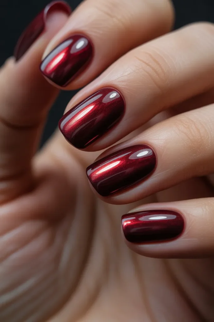 03 Deep Burgundy Chrome Nails — Mirror Quality Metallic · Advanced