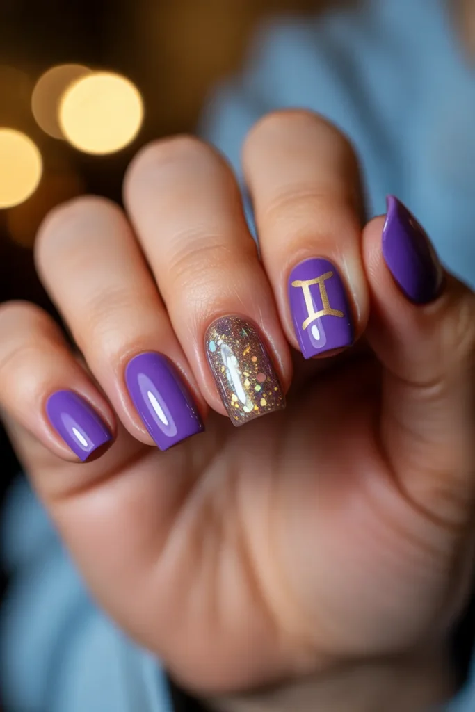 03 Gemini Birthday Nails — Purple Glitter Set · Beginner