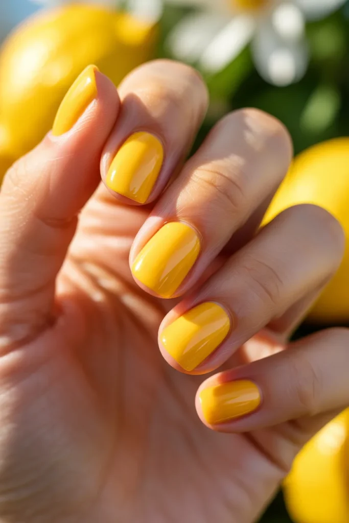03 Lemon Nails Simple — Yellow Base Solid · Beginner · All Tones