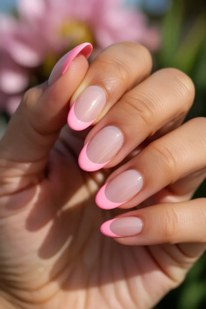 03 Pink French Tip Short Almond Nails