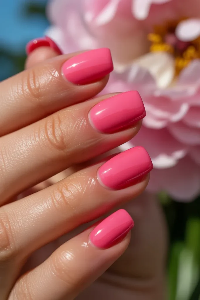 03 Pink Short Square Summer Nails — Bubblegum