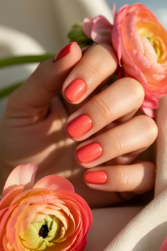 04 Coral Pink May Nails — Short Oval