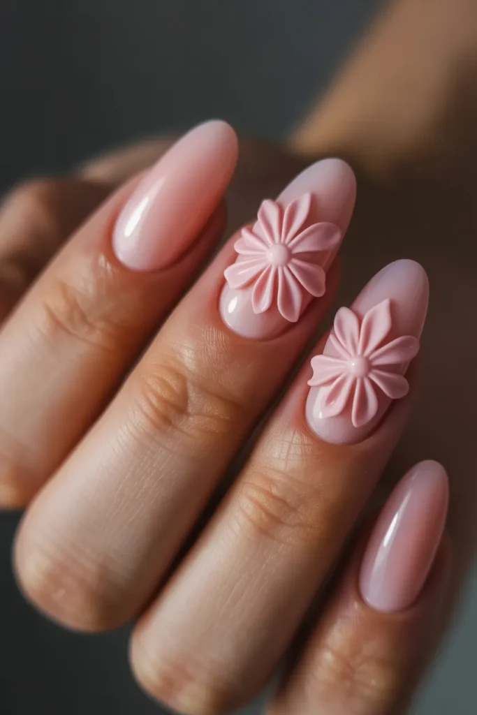04 Cute Summer Acrylic Nails — Pink 3D Flowers · Advanced