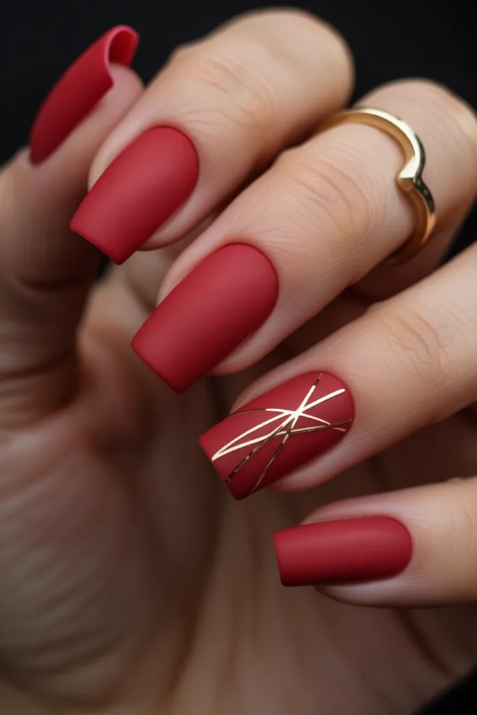 04 Matte Red with Gold Chrome Lines — Geometric