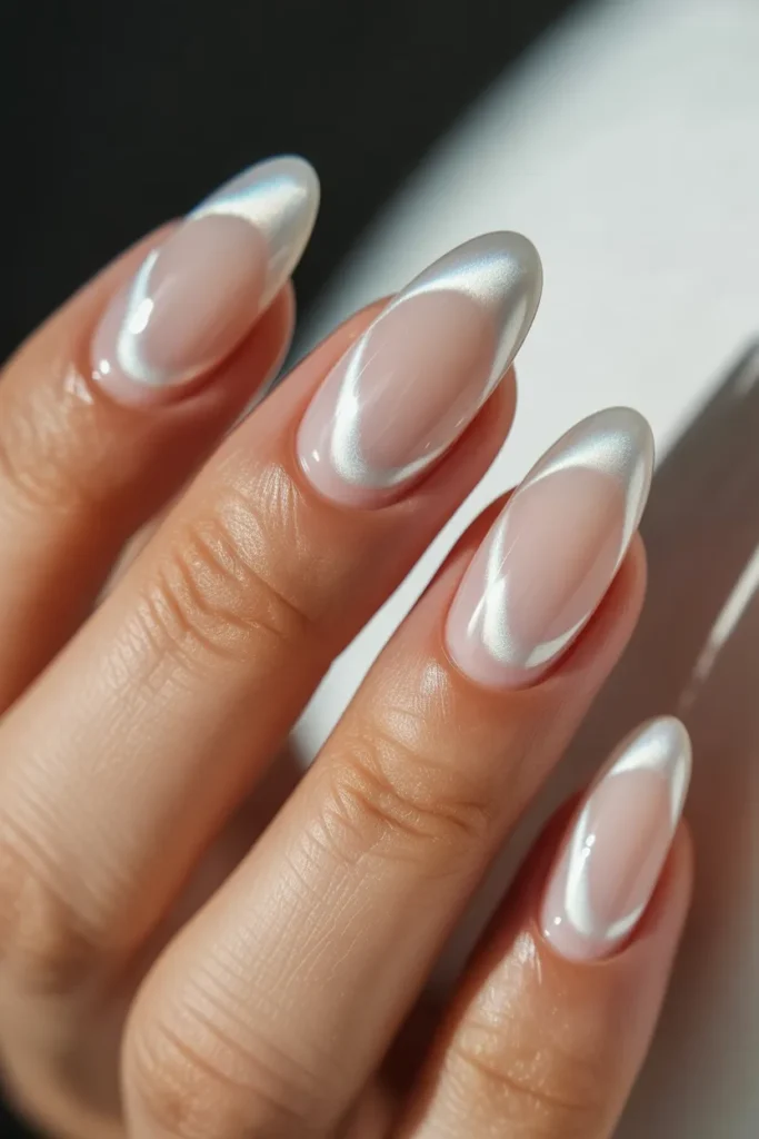 04 Milky White Cat Eye Nails — Almond