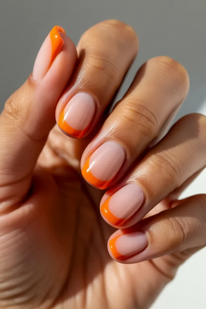04 Orange French Tip Nails — Square · Beginner