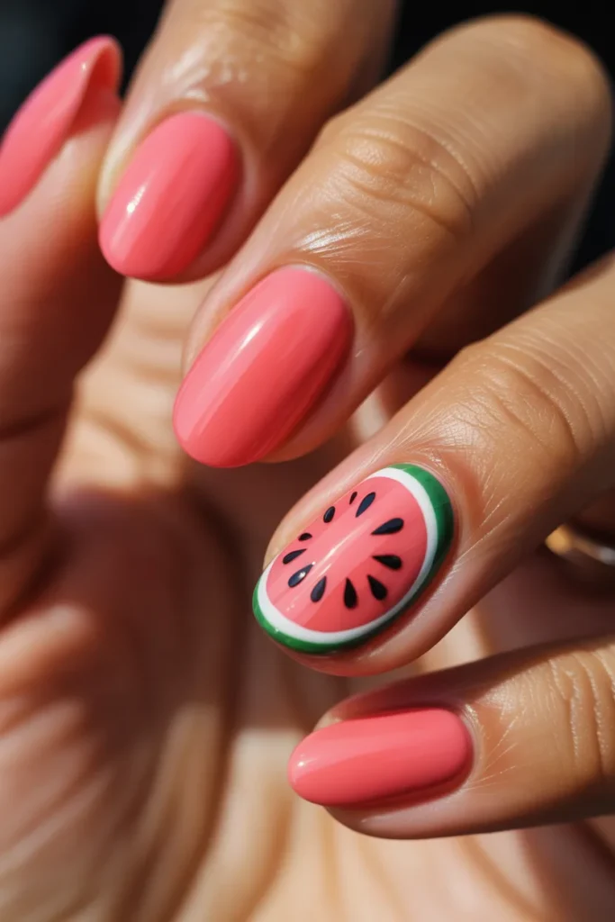 04 Watermelon Nails Almond — Detailed Art · Intermediate