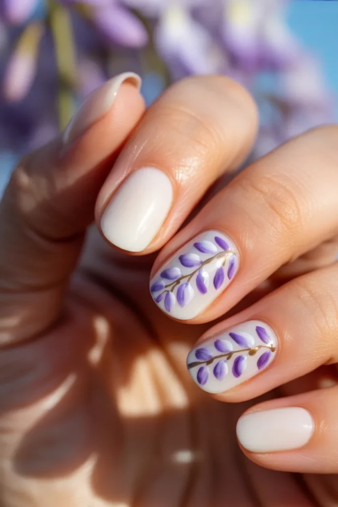 04 Wisteria Floral Nail Art — White Base