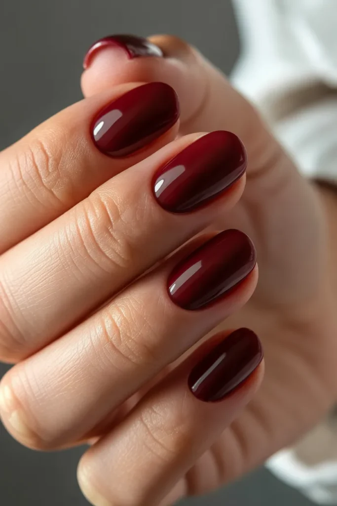05 Deep Burgundy Nails Short — Elegant Minimalism · Beginner · All Tones