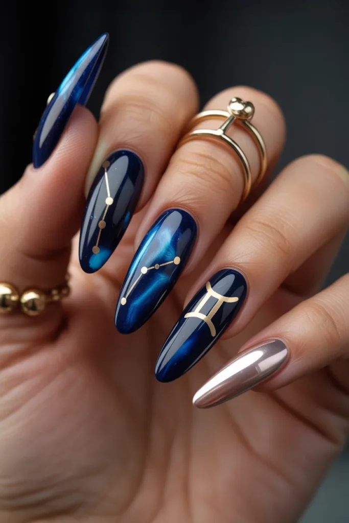 05 Gemini Nails Acrylic — Long Almond Celestial · Salon Recommended