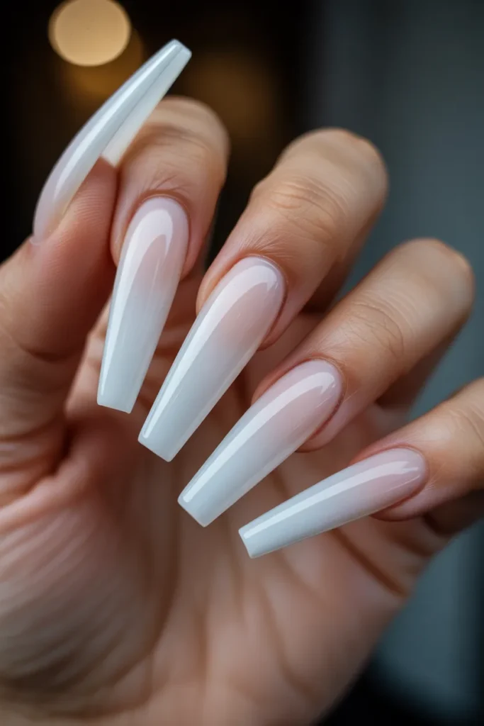 05 Milky White Acrylic Nails — Long Coffin