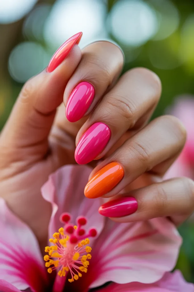 05 Pink and Orange Nails — Tropical Duo · Beginner