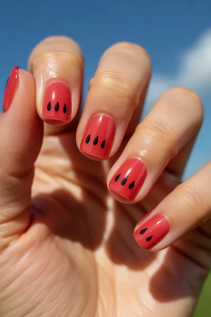 05 Simple Watermelon Nails — Minimal Seeds · Beginner