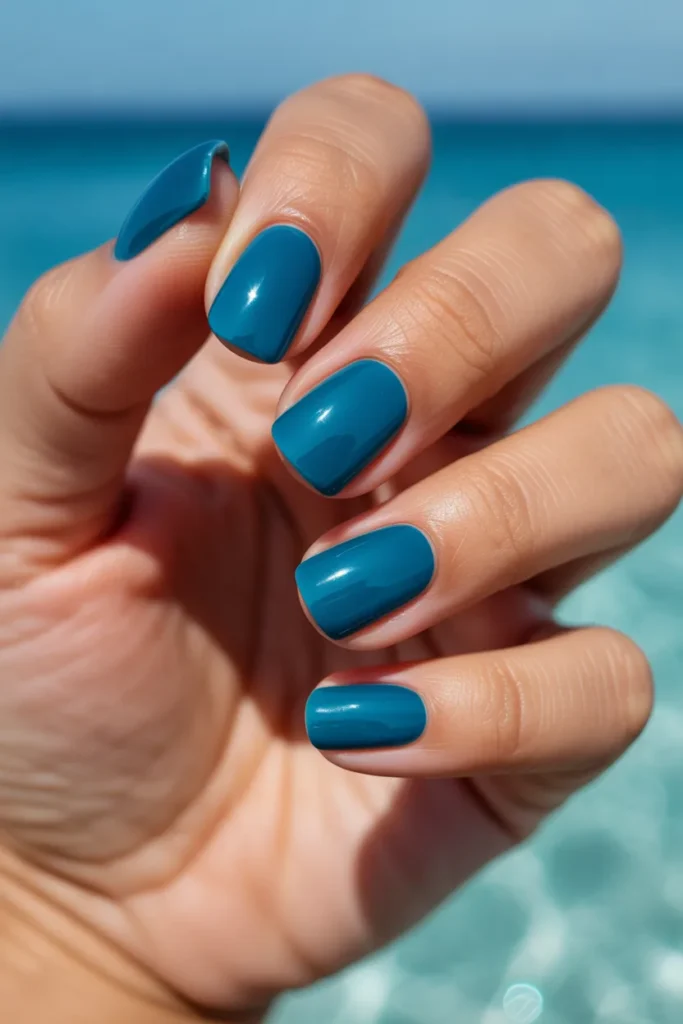 05 Teal Blue Short Square Nails