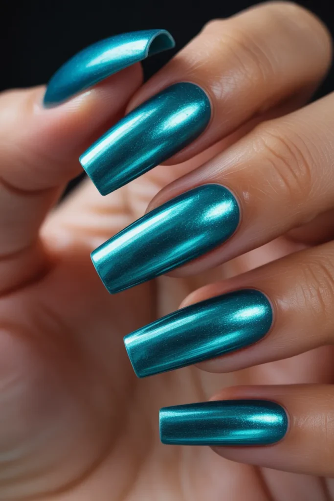 05 Trendy Summer Acrylic Nails — Chrome Teal · Advanced