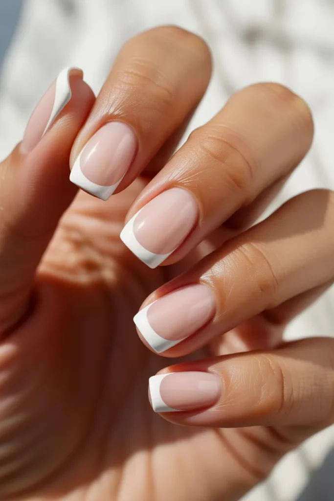 06 French Tip Short Square Nails — Classic White