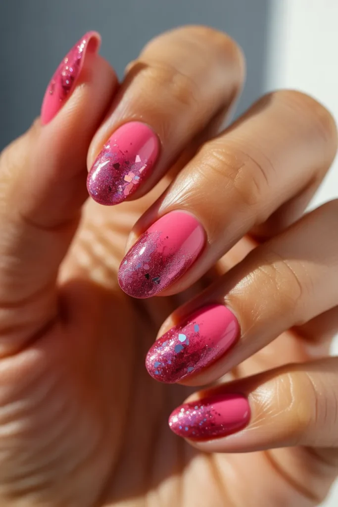 06 Glitter Summer Ombre Nails — Pink to Holographic 1 1