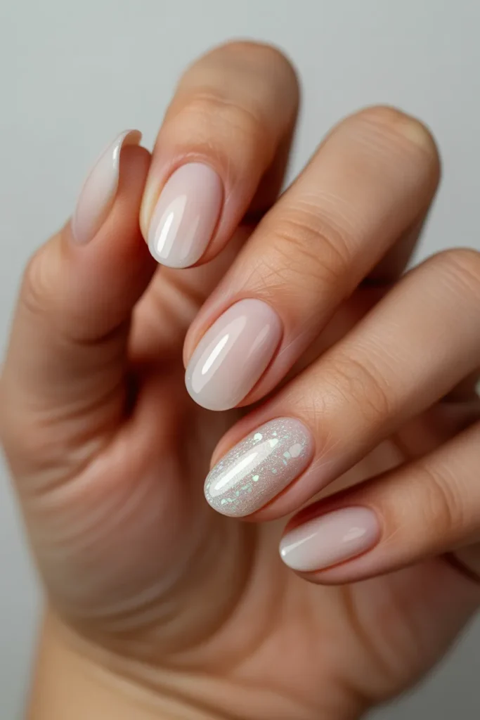 06 Milky White Nails with Glitter Accent