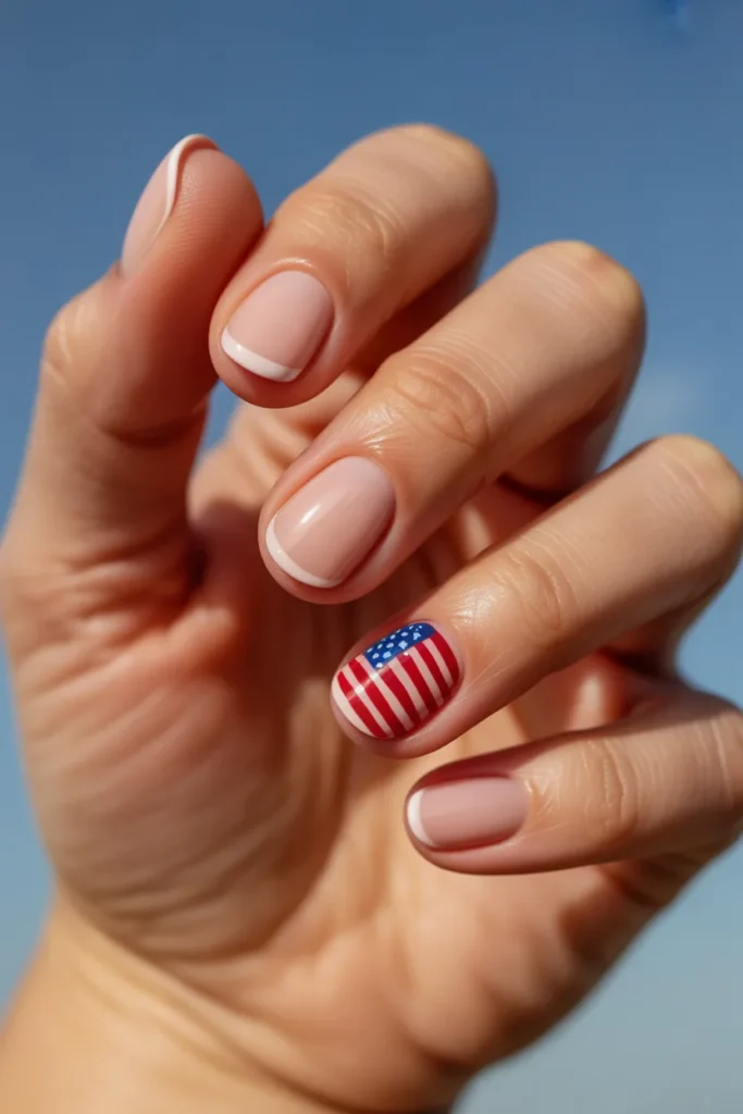 06 Subtle 4th of July Nails — Nude with Flag · Beginner