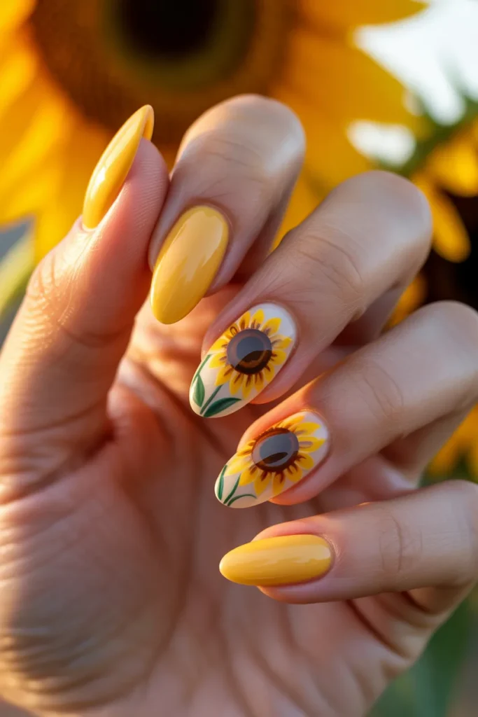 06 Sunflower Short Almond Nails