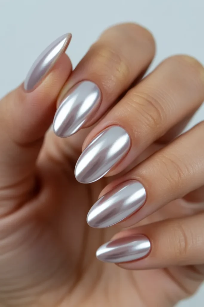 07 Chrome Pearl Short Almond Nails