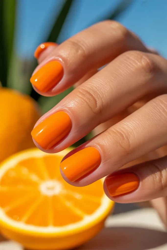 07 Orange Short Square Nails — Summer Citrus