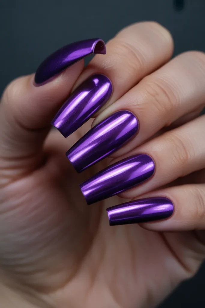 07 Purple Chrome May Nails — Coffin