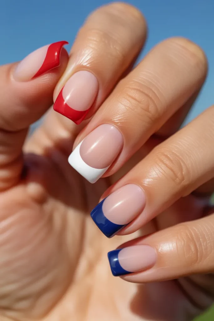 07 Red White Blue French Tip — Three Colour Tips · Intermediate
