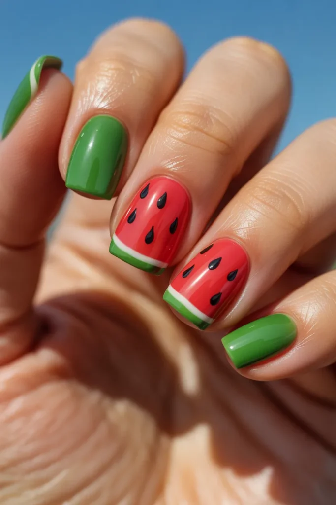 07 Watermelon Nails Square — Bold Set · Beginner