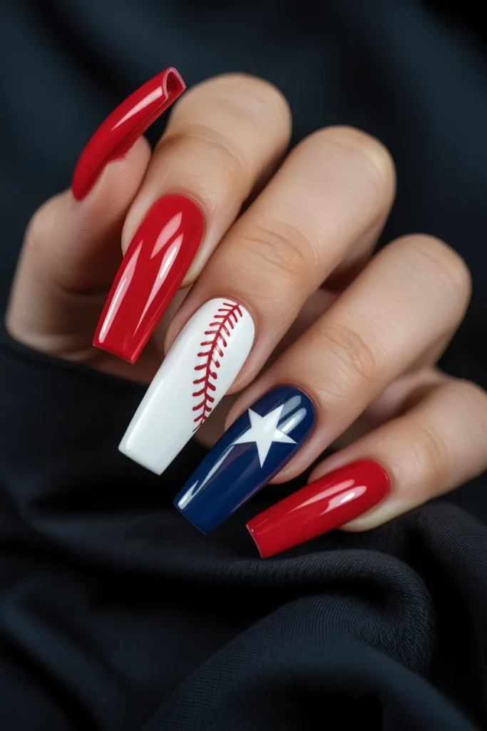 Baseball Nails 9 08 Baseball Acrylic Nails — Long Coffin