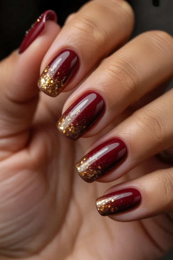 08 Deep Burgundy Nails with Glitter — Festive Fire · Intermediate