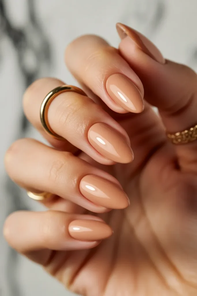 08 Nude Beige Short Almond Nails
