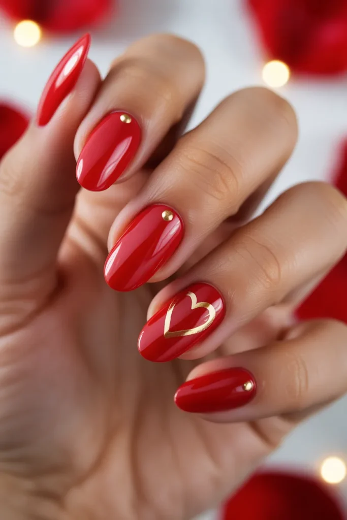 08 Red and Gold Nails for Valentines Day
