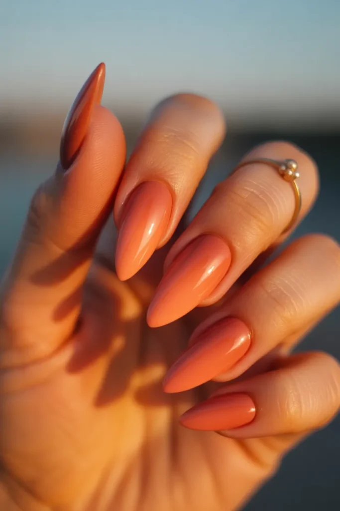 08 Summer Ombre Nails Almond Shape — Sunset Coral