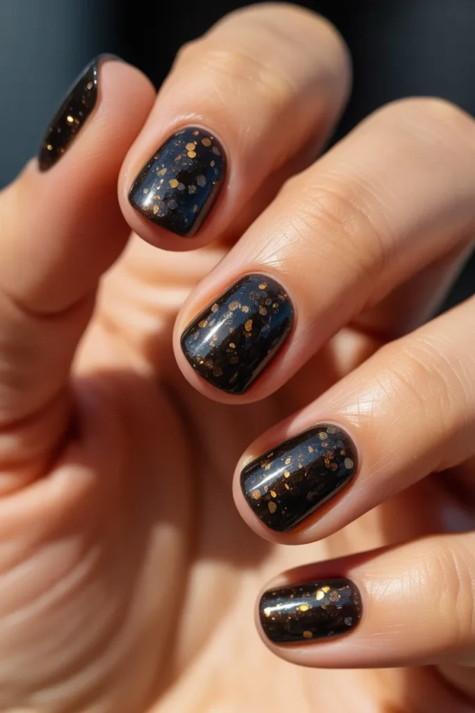 09 Black Glitter Short Nails