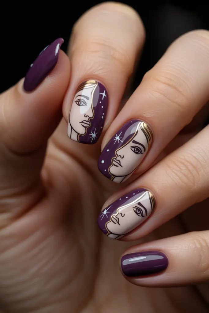 09 Gemini Nail Art — Twin Faces · Advanced