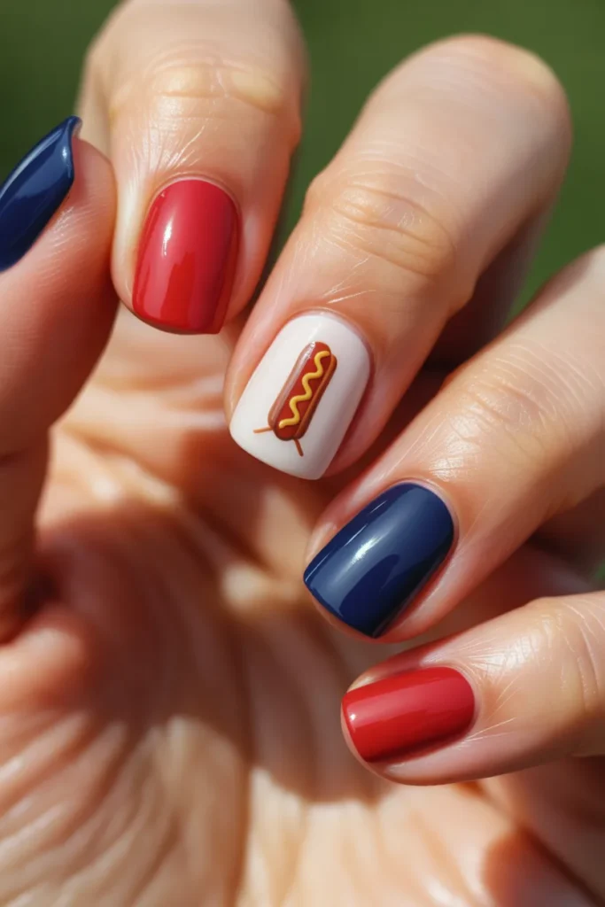 09 Hot Dog Fun 4th of July Nail Art · Advanced