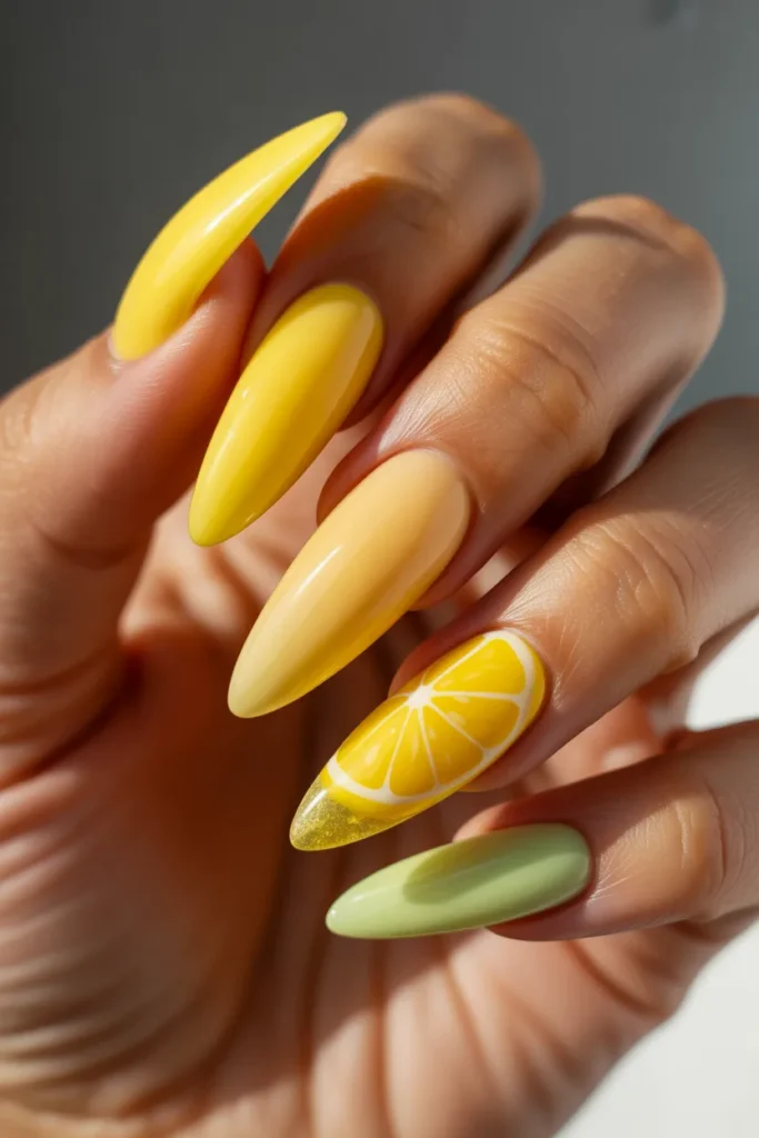 09 Lemon Nails Acrylic — Long Almond · Salon Recommended
