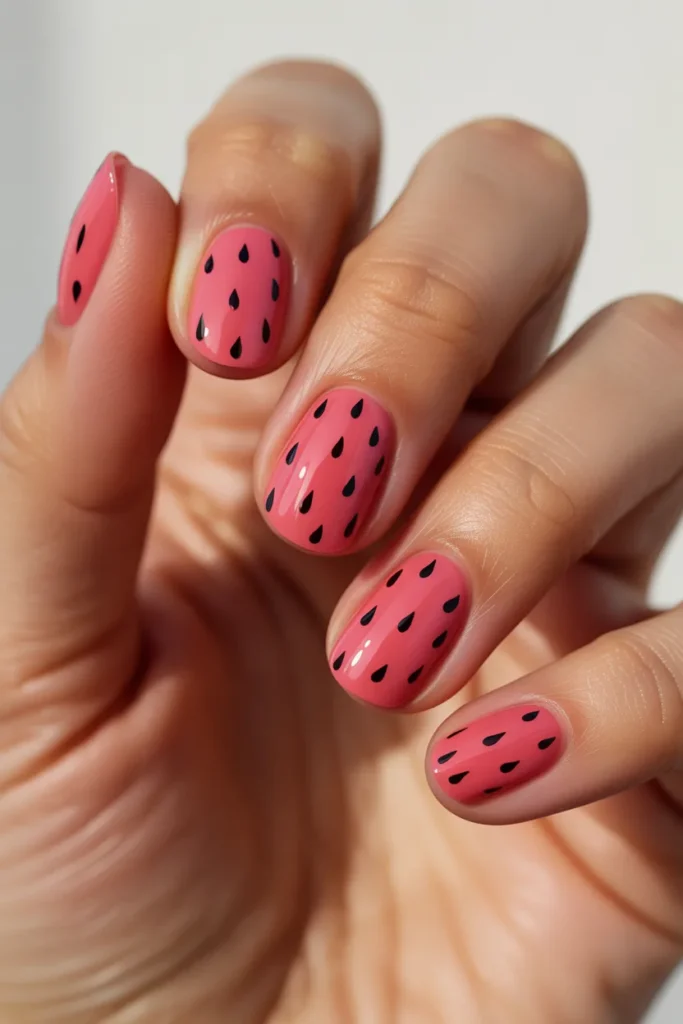 09 Watermelon Nail Polish — Pink Base with Seeds · Beginner