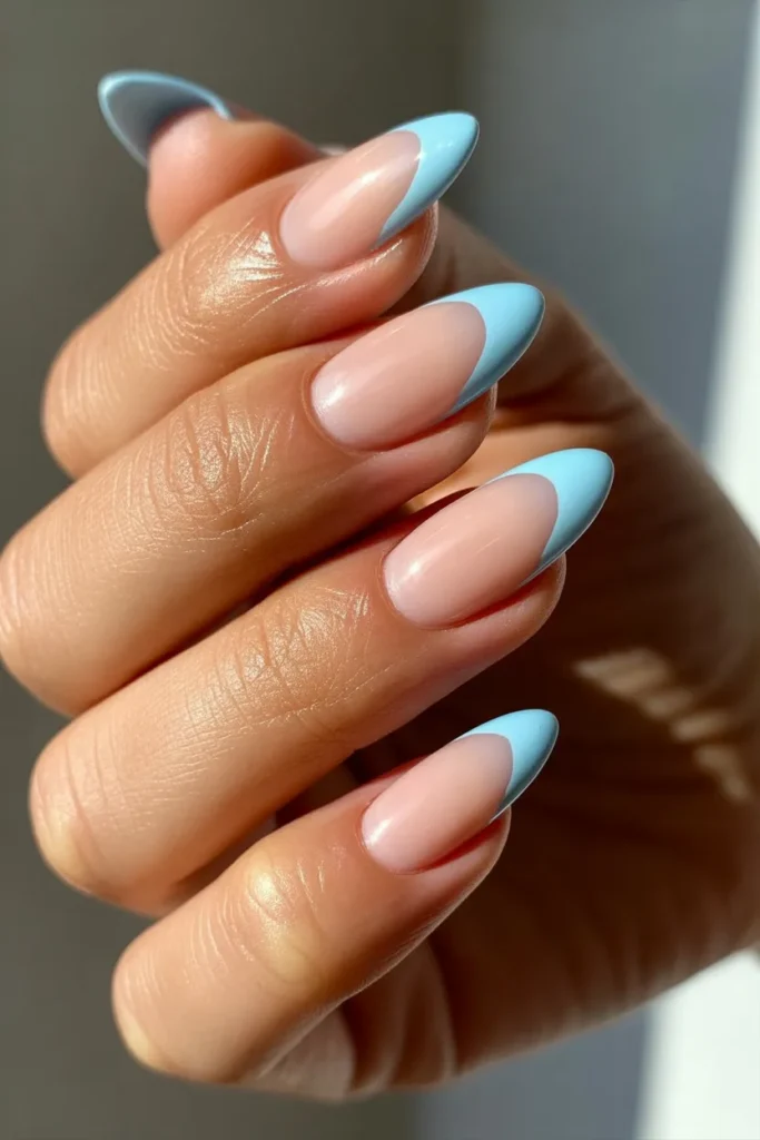 1. Baby Blue French Tips on Almond Nails