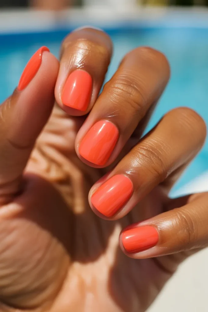 1. Bright Coral Gel Nails — The Classic Summer Opener