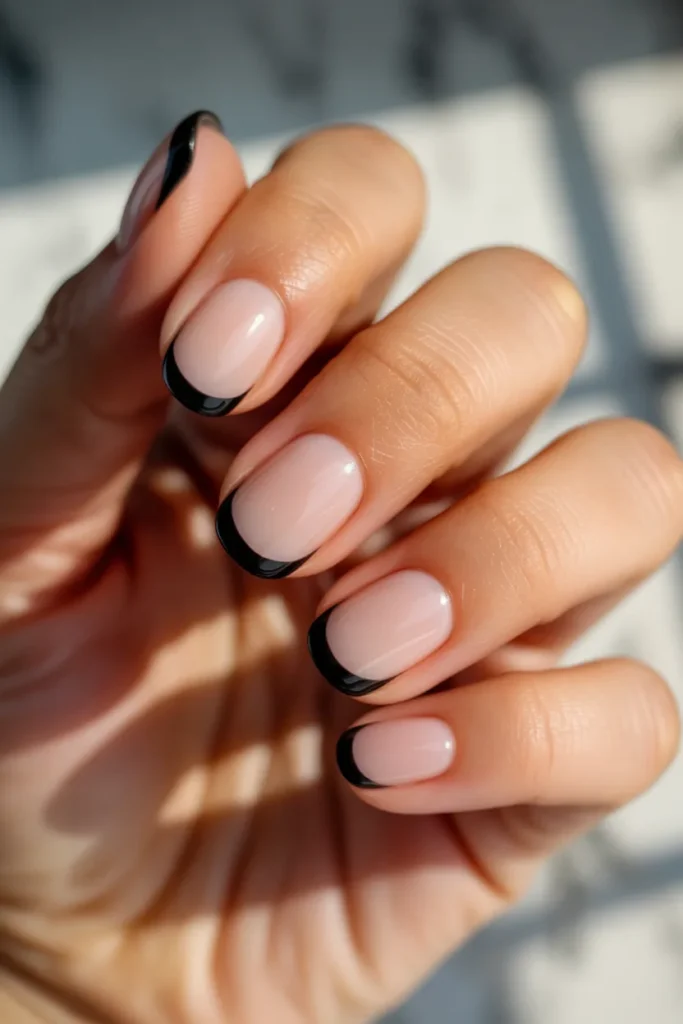 1. Classic Black French Tips