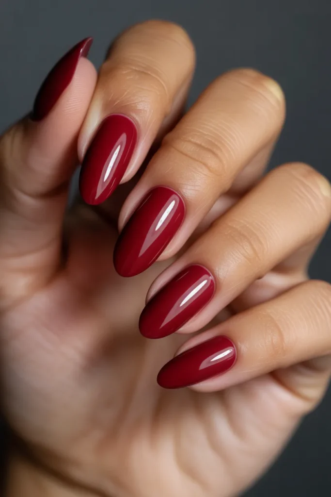 1. Classic Deep Red Cat Eye — Almond Shape