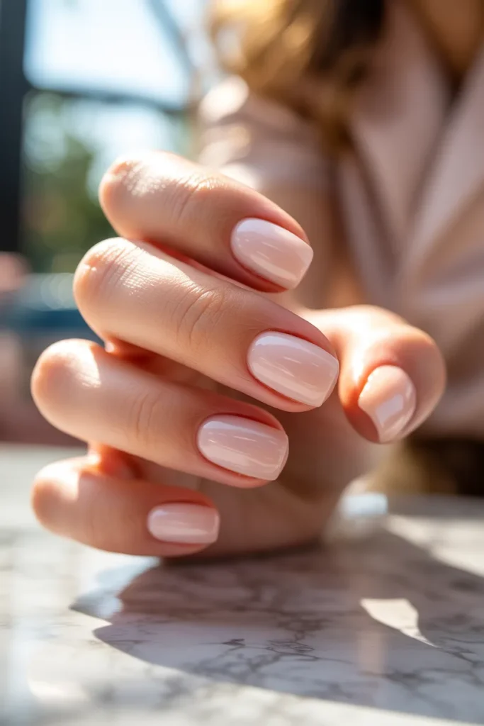 Short Acrylic Nails 2 1. Timeless Nude Perfection