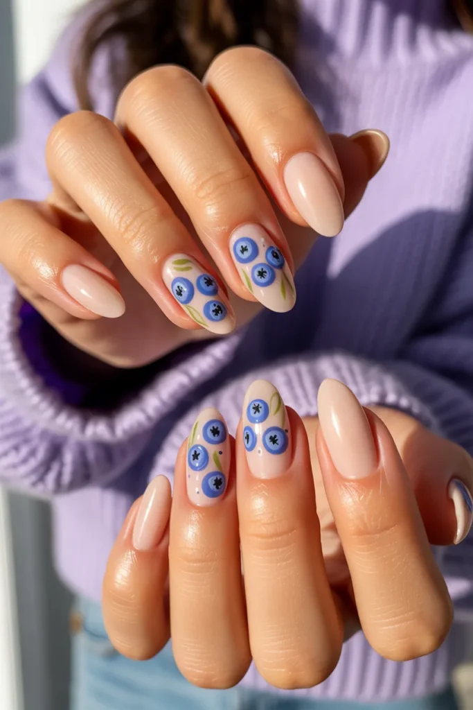 1. Trendy Blueberry Nail Art for a Cool Aesthetic Look