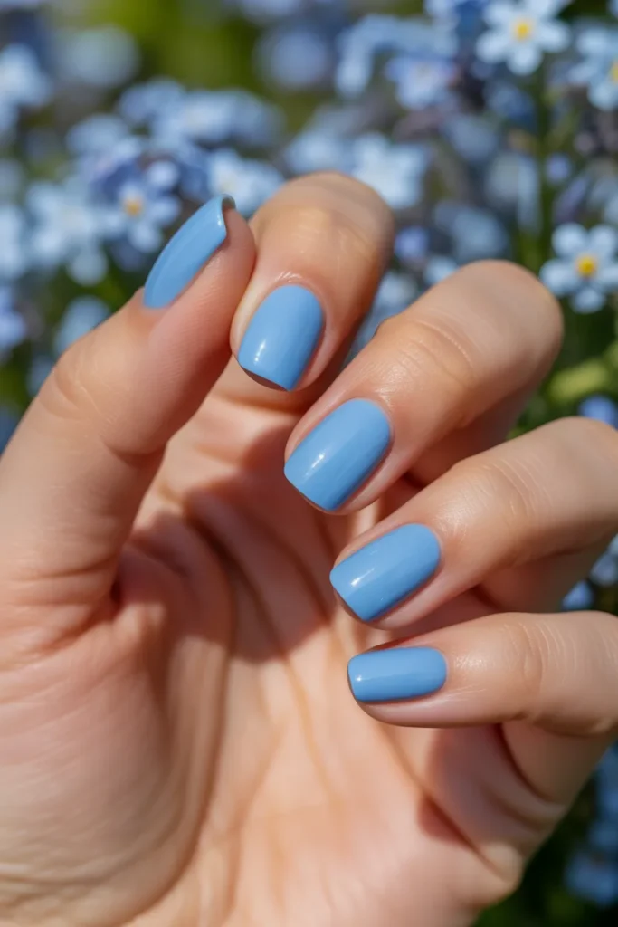 10 Blue Short Square Nails — Baby Blue