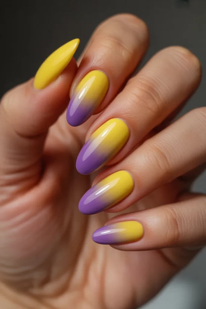 10 Gemini Nails Ideas — Yellow and Purple Ombre · Intermediate